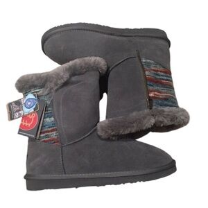 NWT Lam Willow Gray Faux Fur-Lined Knit Accent Boots 10